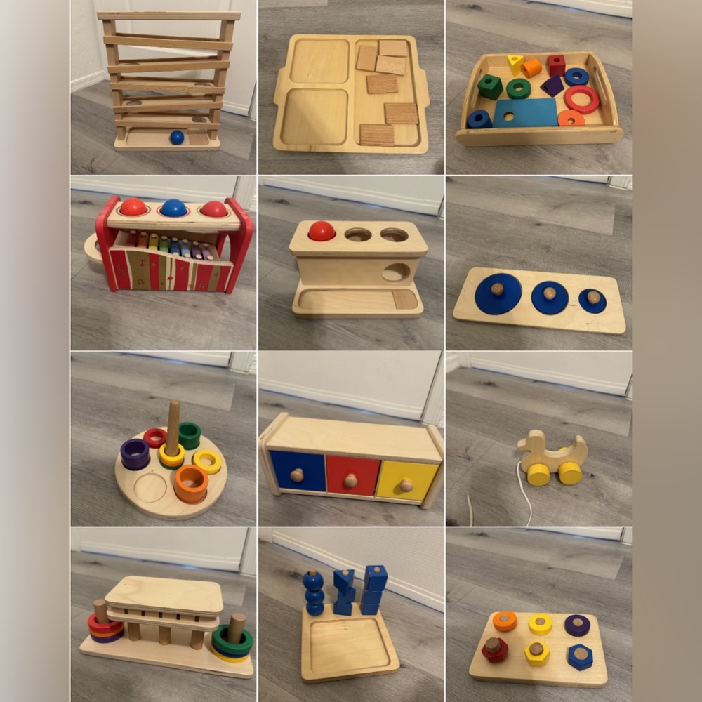 Monti Wooden Montessori toy set of 12 - shape & Color Natural Multi-color - Picture 2 of 14